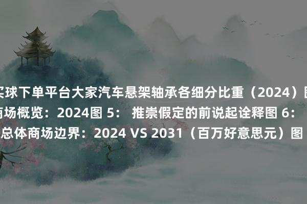 买球下单平台大家汽车悬架轴承各细分比重（2024）图 4： 大家汽车悬架轴承商场概览：2024图 5： 推崇假定的前说起诠释图 6： 大家汽车悬架轴承总体商场边界：2024 VS 2031（百万好意思元）图 7： 大家汽车悬架轴承总体收入边界2020-2031（百万好意思元）图 8： 大家汽车悬架轴承总销量：2020-2031（千件）图 9： 大家Top 3和Top 5厂商汽车悬架轴承商场份额（按