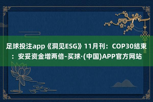 足球投注app《洞见ESG》11月刊：COP30结束：安妥资金增两倍-买球·(中国)APP官方网站